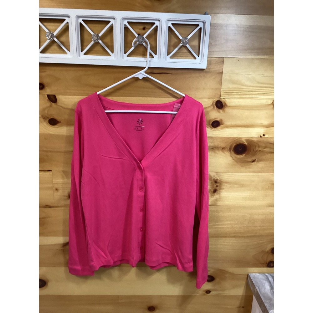 Isaac Mizrahi Live! Pink Cotton V-Neck Button Front Cardigan Sweater Womens M